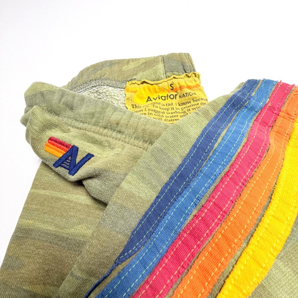 Aviator Nation 5 Stripe Camo Sweatpants Women S Rainbow Joggers Made USA